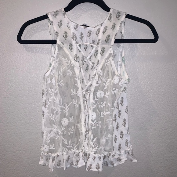 Ooh La Luxe Lovely Button Up Tank Top, with Tie/Floral Embroidery Design Back - Picture 2 of 8